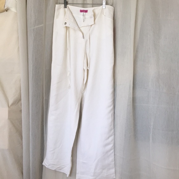 Enough about me white linen viscose wide pants S - Picture 3 of 8